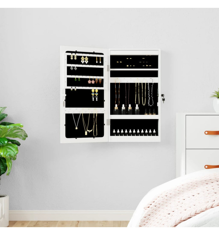 Armoire à bijoux avec miroir et éclairage LED mural blanc | Mobilier & Déco