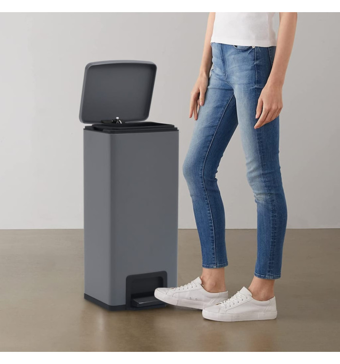 Poubelle à pédale anti-empreinte 30 L Gris Acier inoxydable | Mobilier & Déco