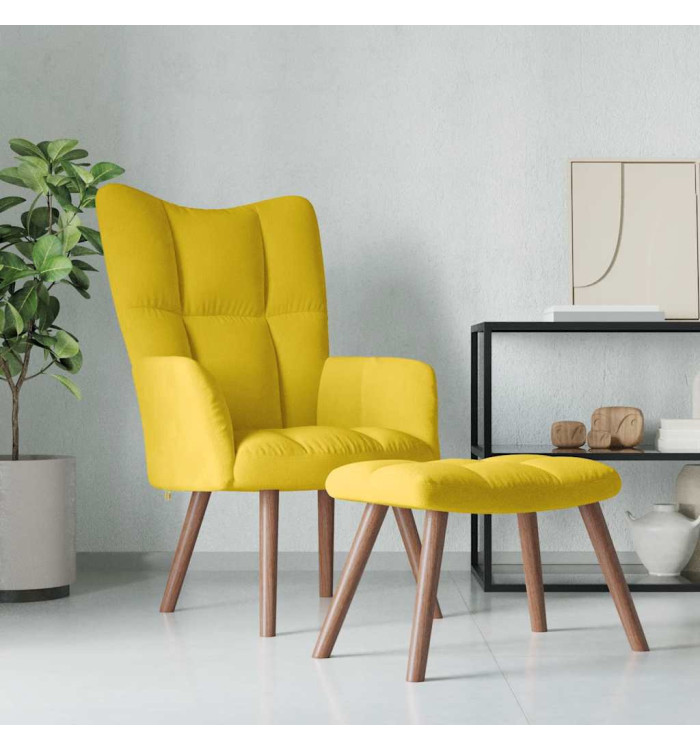 Chaise de relaxation avec repose-pied Jaune moutarde Velours | Mobilier & Déco