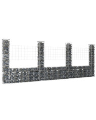 Panier de gabion en forme de U avec 4 poteaux Fer 380x20x150 cm | Mobilier & Déco