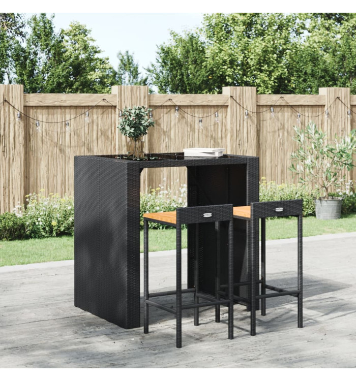 Tabourets de bar lot de 2 noir résine tressée et bois d'acacia | Mobilier & Déco