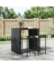 Tabourets de bar lot de 2 noir résine tressée et bois d'acacia | Mobilier & Déco