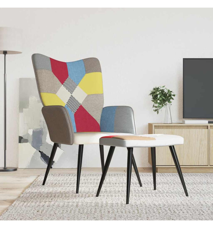 Chaise de relaxation avec tabouret Patchwork Tissu | Mobilier & Déco