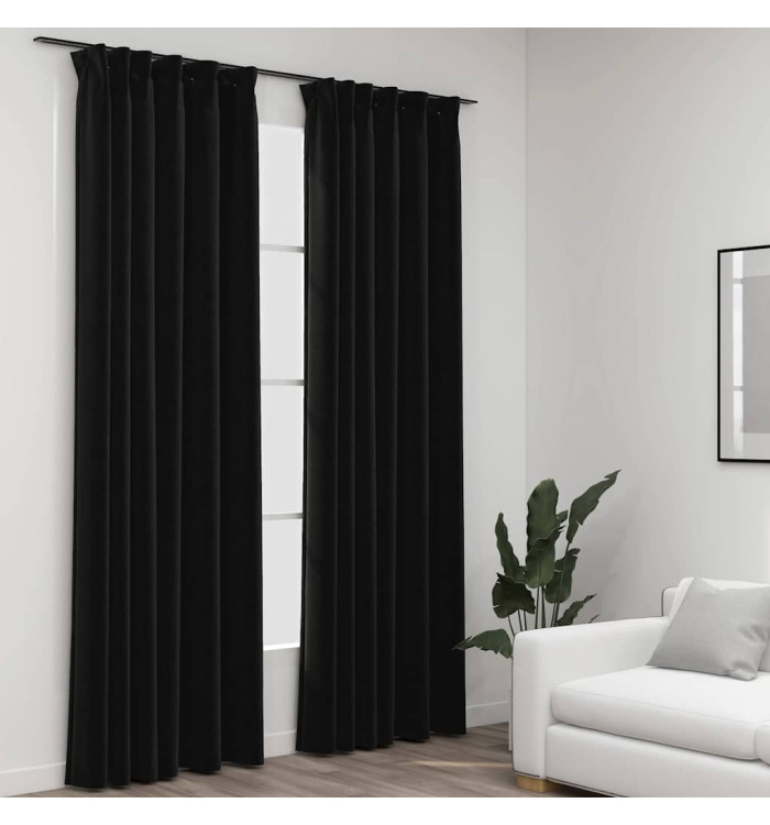 Rideaux occultants aspect lin crochet 2pcs Anthracite 140x245cm | Mobilier & Déco