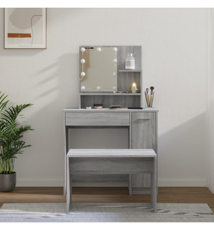 Ensemble de coiffeuse avec LED Sonoma gris Bois d'ingénierie | Mobilier & Déco