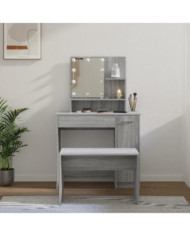 Ensemble de coiffeuse avec LED Sonoma gris Bois d'ingénierie | Mobilier & Déco