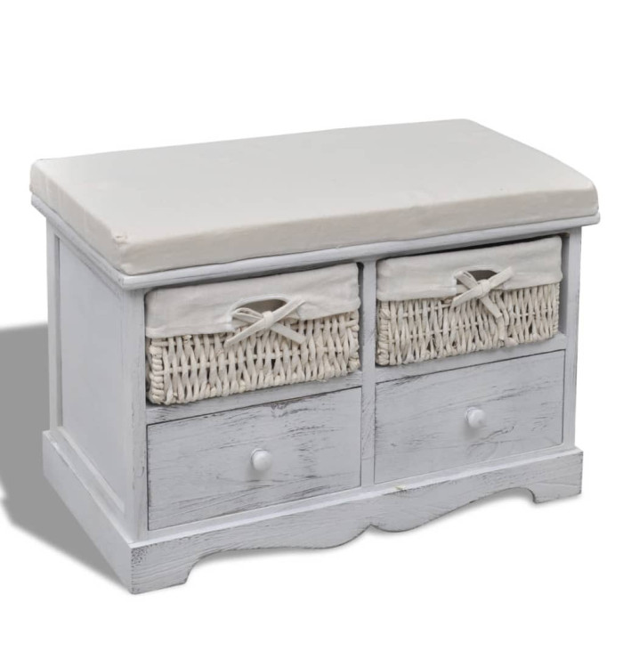 Banc de rangement Blanc 62x33x42 cm Bois de paulownia | Mobilier & Déco