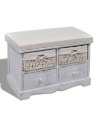 Banc de rangement Blanc 62x33x42 cm Bois de paulownia | Mobilier & Déco