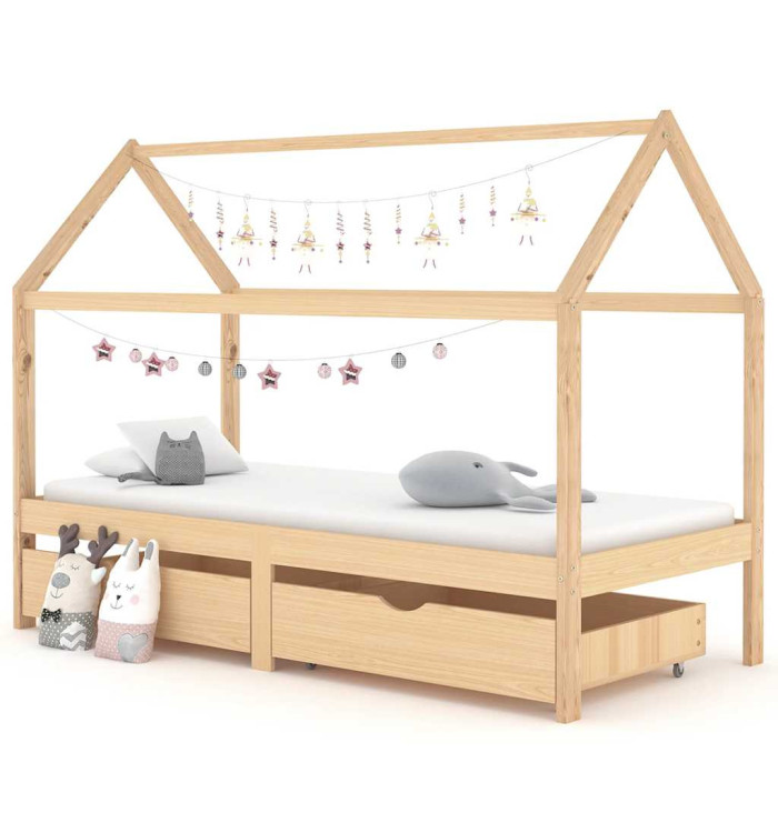 Cadre de lit d'enfant avec tiroirs Bois de pin massif 90x200 cm | Mobilier & Déco