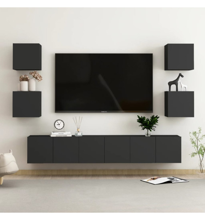 Ensemble de meubles TV 7 pcs Noir Bois d'ingénierie | Mobilier & Déco