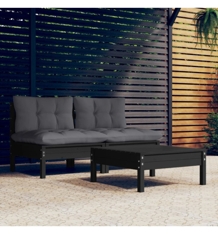 Salon de jardin 3 pcs avec coussins anthracite bois de pin | Mobilier & Déco