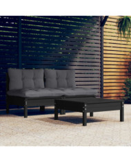 Salon de jardin 3 pcs avec coussins anthracite bois de pin | Mobilier & Déco