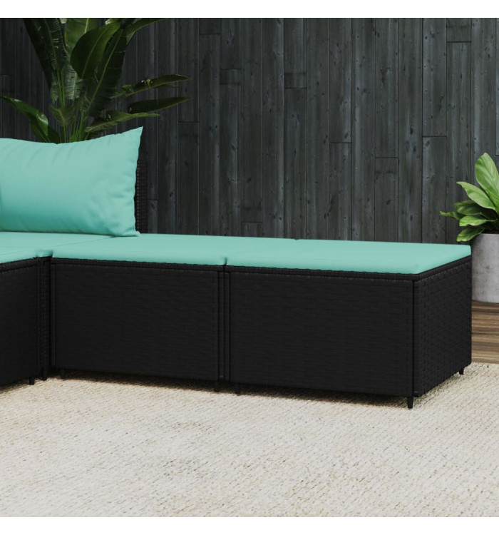 Repose-pieds de jardin et coussins lot de 2 noir résine tressée | Mobilier & Déco