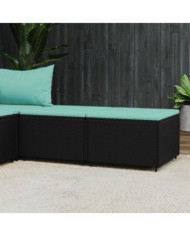 Repose-pieds de jardin et coussins lot de 2 noir résine tressée | Mobilier & Déco