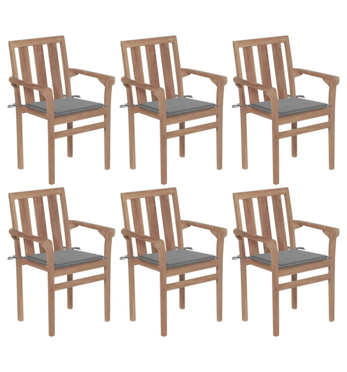 Chaises de jardin empilables avec coussins lot de 6 Teck solide | Mobilier & Déco