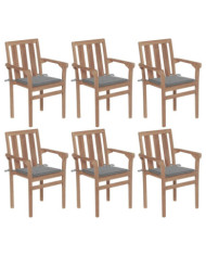 Chaises de jardin empilables avec coussins lot de 6 Teck solide | Mobilier & Déco