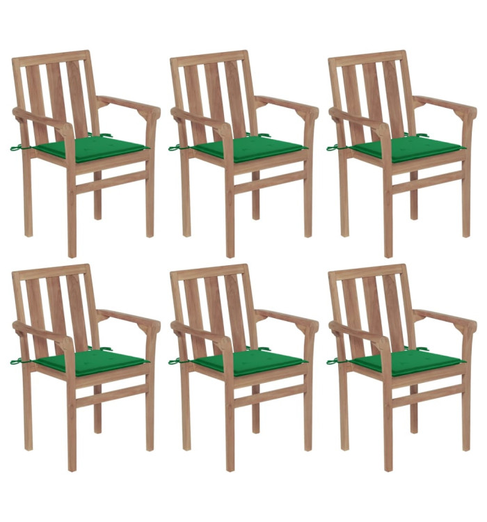 Chaises de jardin empilables avec coussins lot de 6 Teck solide | Mobilier & Déco
