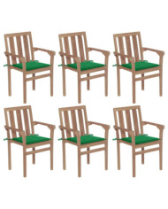 Chaises de jardin empilables avec coussins lot de 6 Teck solide | Mobilier & Déco
