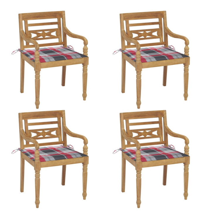 Chaises Batavia avec coussins lot de 4 Bois de teck solide | Mobilier & Déco