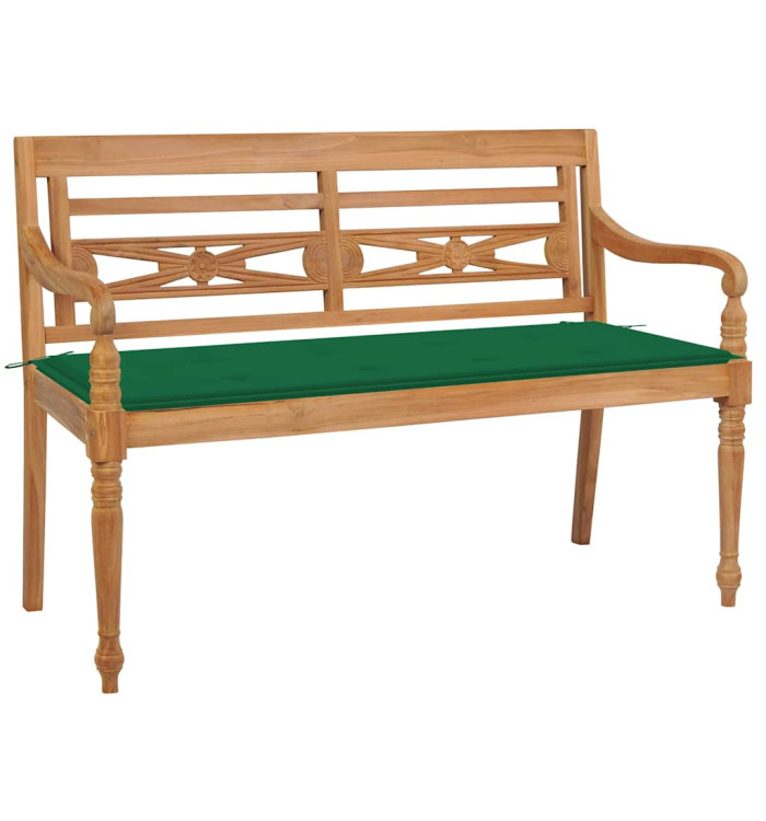 Banc Batavia avec coussin vert 120 cm Bois de teck massif | Mobilier & Déco