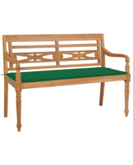 Banc Batavia avec coussin vert 120 cm Bois de teck massif | Mobilier & Déco