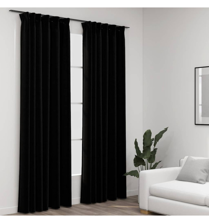 Rideaux occultants aspect lin avec crochets 2pcs Noir 140x245cm | Mobilier & Déco