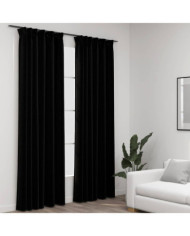 Rideaux occultants aspect lin avec crochets 2pcs Noir 140x245cm | Mobilier & Déco