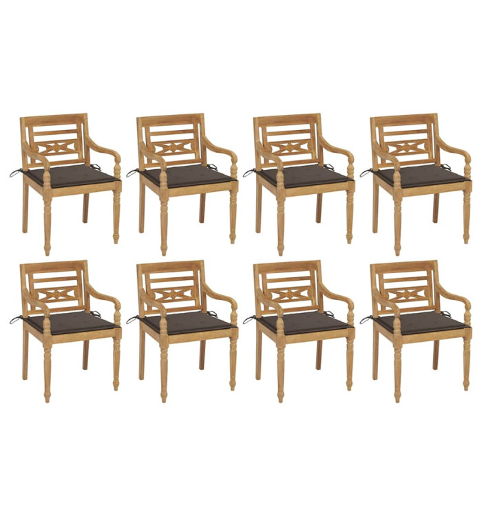 Chaises Batavia avec coussins lot de 8 Bois de teck solide | Mobilier & Déco