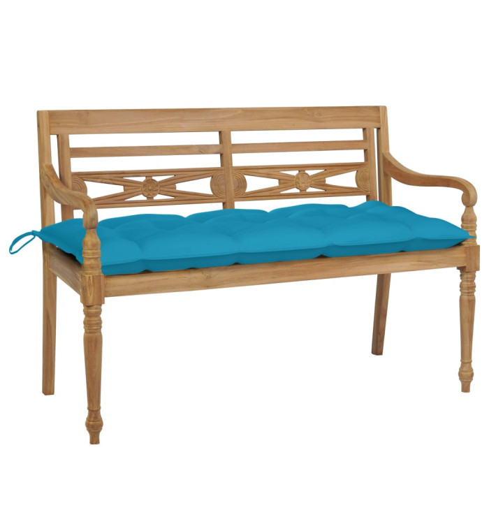 Banc Batavia avec coussin bleu clair 120 cm Bois de teck massif | Mobilier & Déco