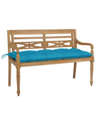 Banc Batavia avec coussin bleu clair 120 cm Bois de teck massif | Mobilier & Déco