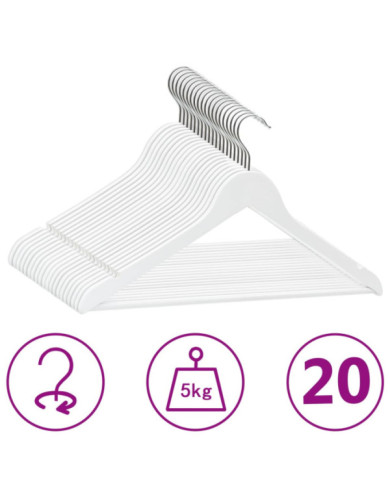 Cintres antidérapants 20 pcs Blanc Bois dur | Mobilier & Déco