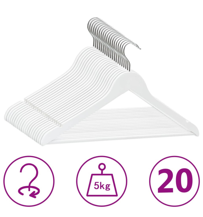 Cintres antidérapants 20 pcs Blanc Bois dur | Mobilier & Déco