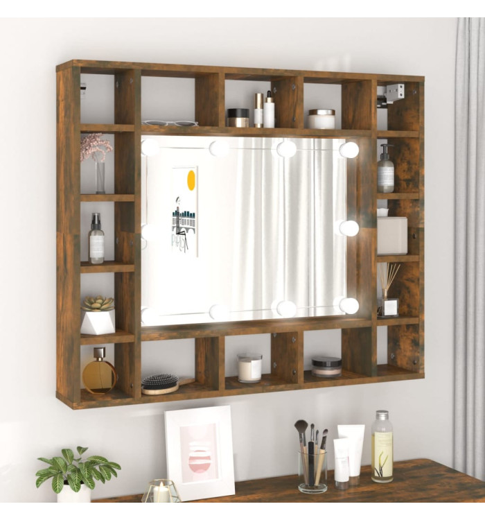 Armoire à miroir avec LED Chêne fumé 91x15x76,5 cm | Mobilier & Déco
