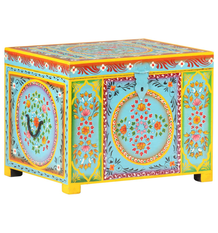 Boîte rangement peinte à main 50x40x40 cm bois manguier massif | Mobilier & Déco