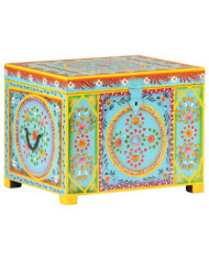 Boîte rangement peinte à main 50x40x40 cm bois manguier massif | Mobilier & Déco