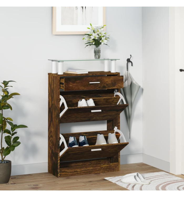 Armoire à chaussures Chêne fumé 63x24x104 cm Bois d'ingénierie | Mobilier & Déco