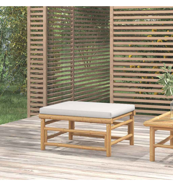 Repose-pieds de jardin avec coussin gris clair bambou | Mobilier & Déco