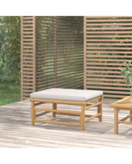 Repose-pieds de jardin avec coussin gris clair bambou | Mobilier & Déco