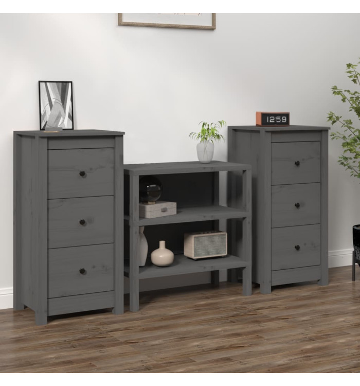Buffets 2 pcs Gris 40x35x80 cm Bois massif de pin | Mobilier & Déco