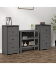 Buffets 2 pcs Gris 40x35x80 cm Bois massif de pin | Mobilier & Déco