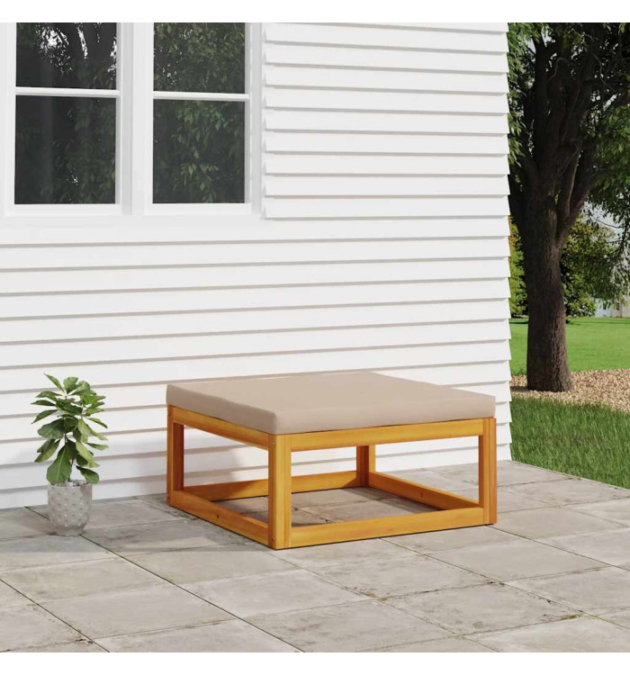 Repose-pied de jardin avec coussin taupe bois massif d'acacia | Mobilier & Déco