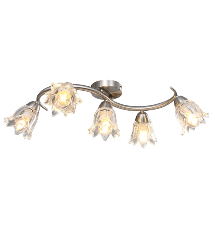 Plafonnier et abat-jour verre transparent 5 ampoules E14 Tulipe | Mobilier & Déco