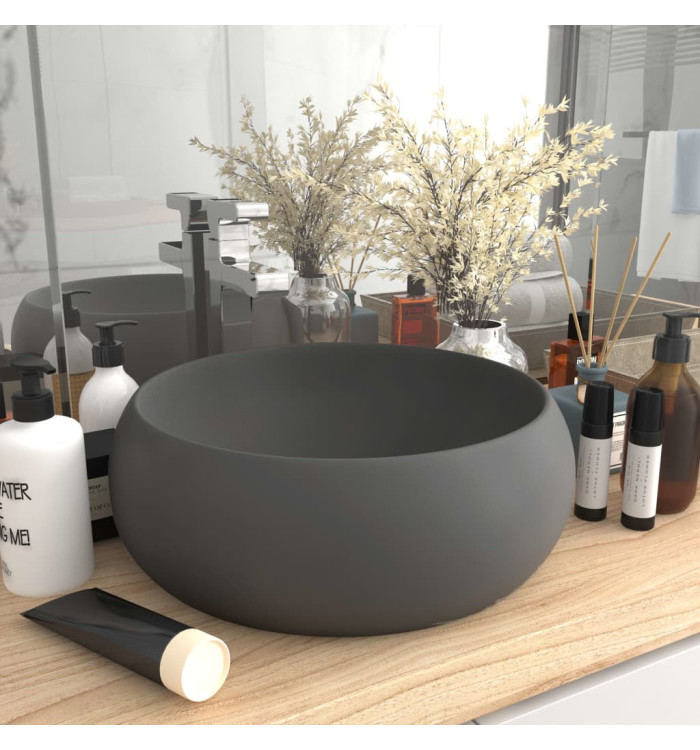 Lavabo rond de luxe Gris foncé mat 40x15 cm Céramique | Mobilier & Déco