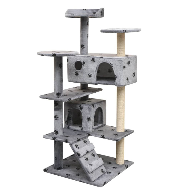 Arbre à chat et griffoir Sisal 125 cm Empreintes de pattes Gris | Mobilier & Déco