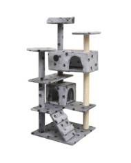 Arbre à chat et griffoir Sisal 125 cm Empreintes de pattes Gris | Mobilier & Déco