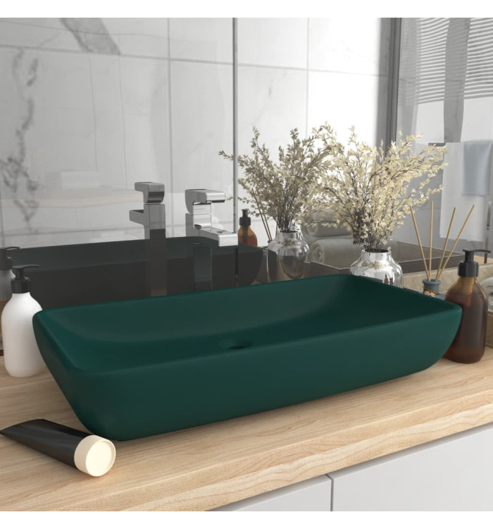 Lavabo de luxe rectangulaire Vert foncé mat 71x38 cm Céramique | Mobilier & Déco