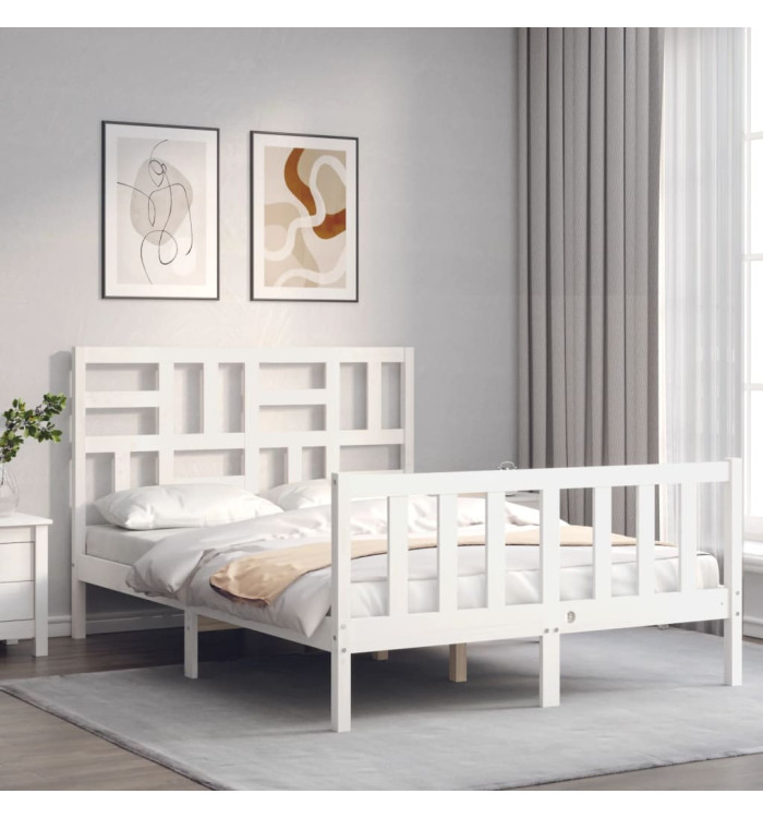 Cadre de lit sans matelas blanc bois de pin massif | Mobilier & Déco