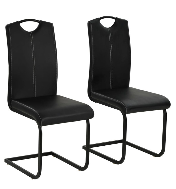 Chaises à manger cantilever lot de 2 noir similicuir | Mobilier & Déco