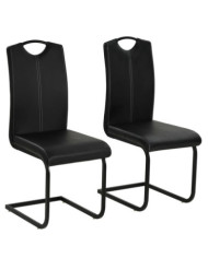 Chaises à manger cantilever lot de 2 noir similicuir | Mobilier & Déco