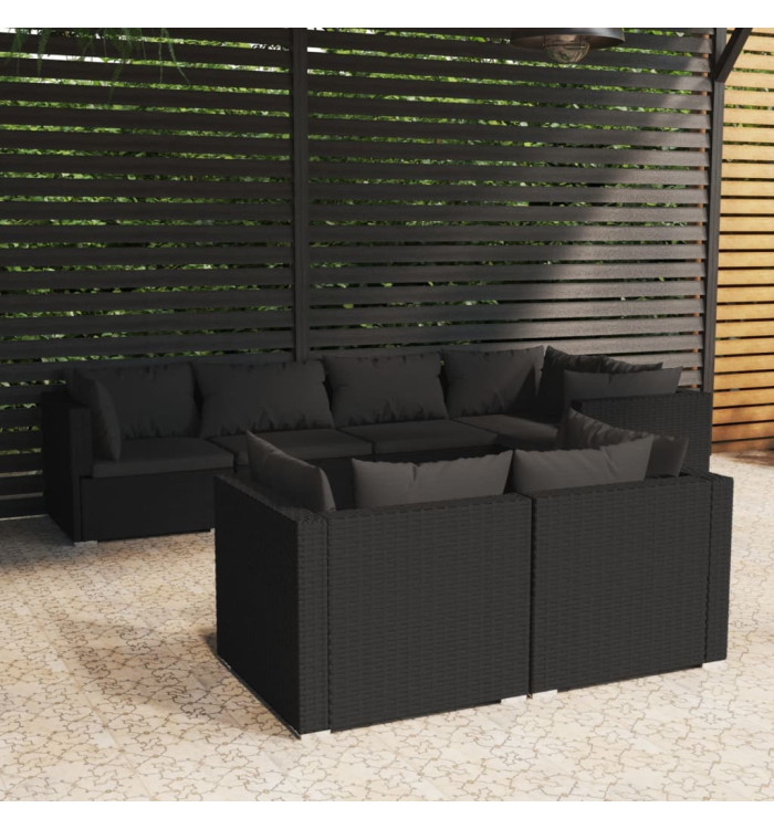 Salon de jardin 7 pcs avec coussins Noir Résine tressée | Mobilier & Déco